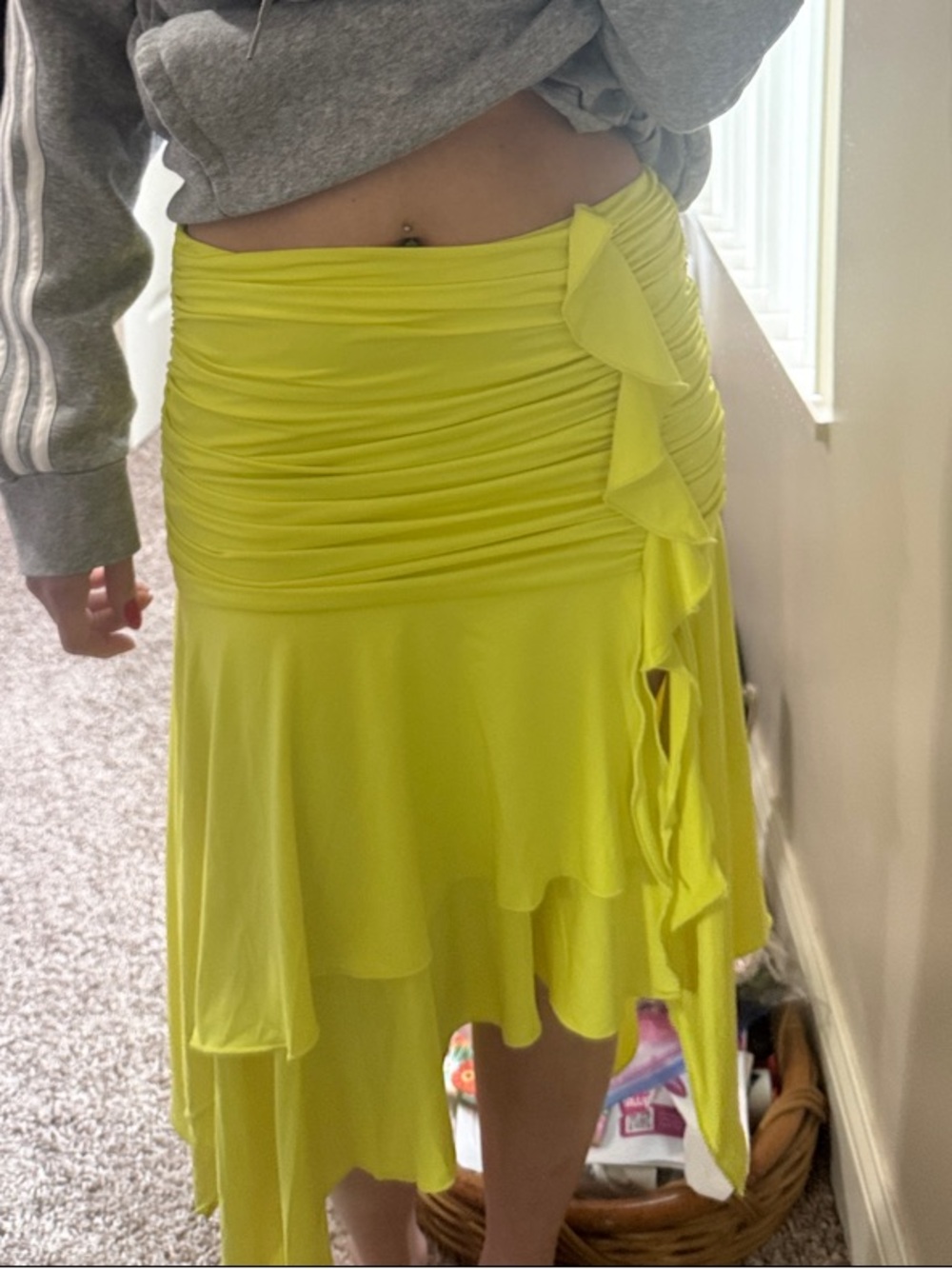 superdown Lime yellow High-Low Ruffle Wrap Skirt